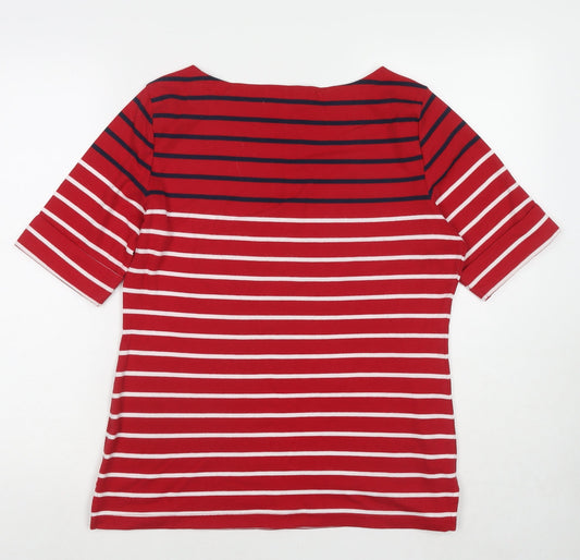 Karen Scott Womens Red Striped Cotton Basic T-Shirt Size M Boat Neck
