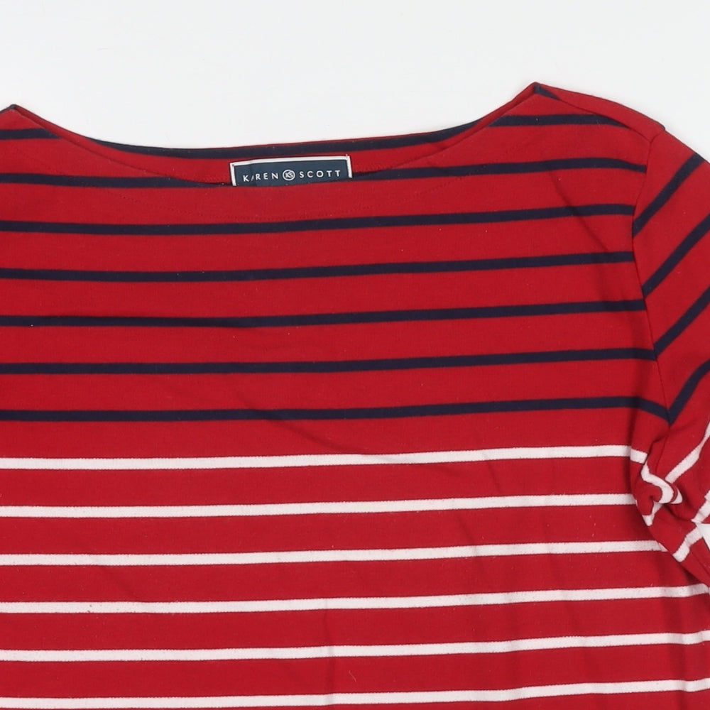 Karen Scott Womens Red Striped Cotton Basic T-Shirt Size M Boat Neck