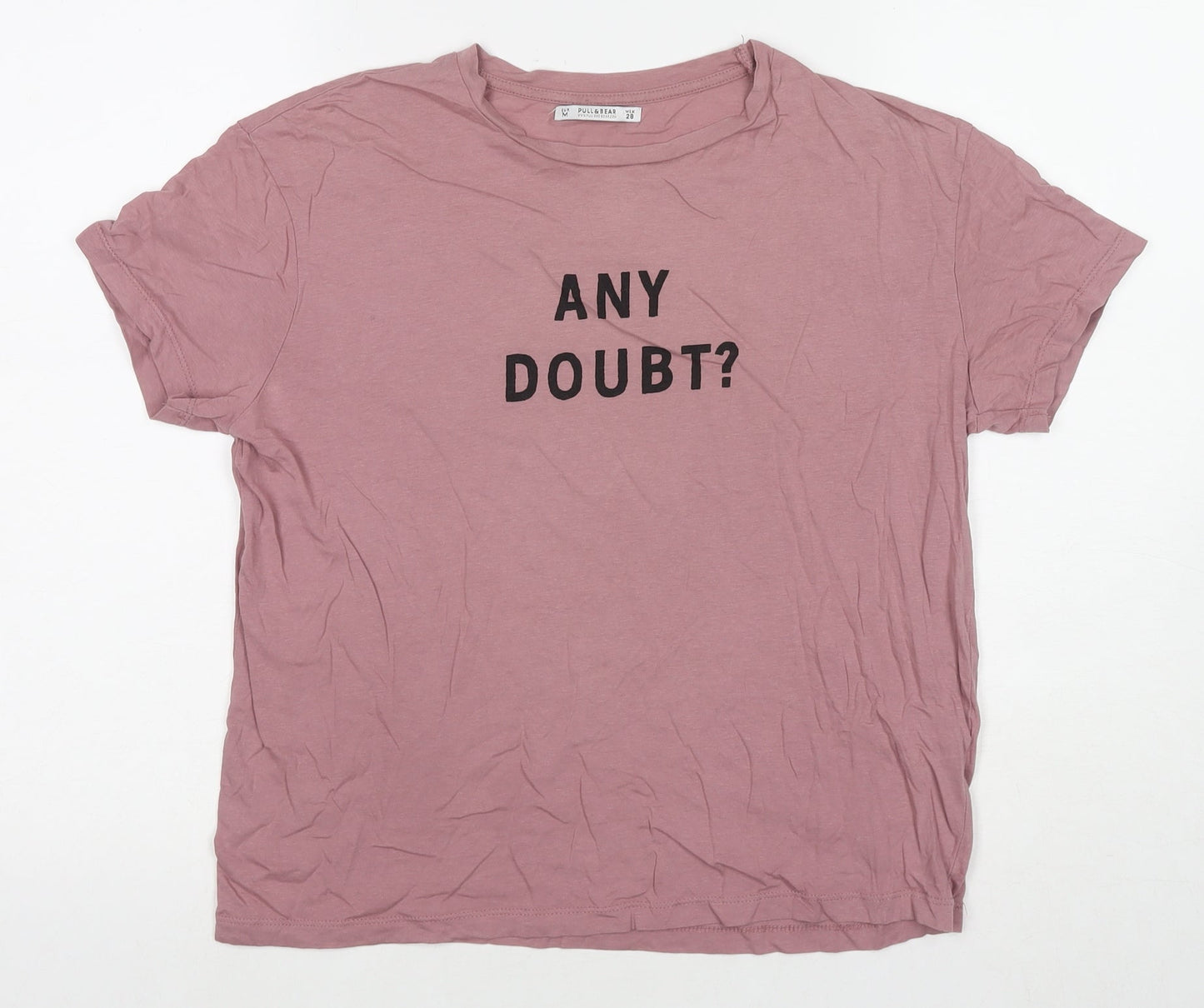 Pull&Bear Womens Pink Polyester Basic T-Shirt Size M Round Neck - Any Doubt?