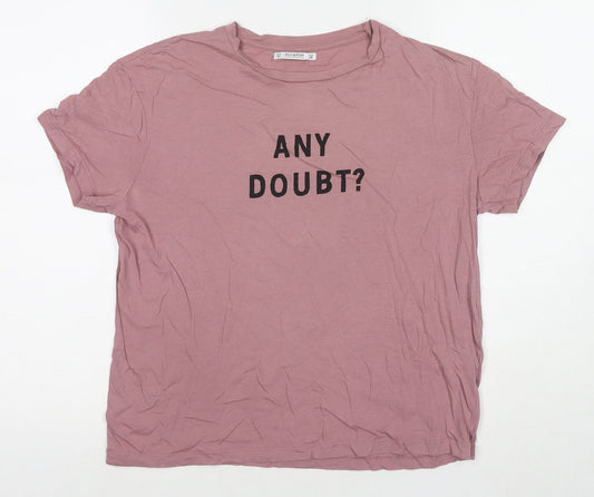 Pull&Bear Womens Pink Polyester Basic T-Shirt Size M Round Neck - Any Doubt?