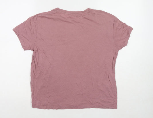 Pull&Bear Womens Pink Polyester Basic T-Shirt Size M Round Neck - Any Doubt?