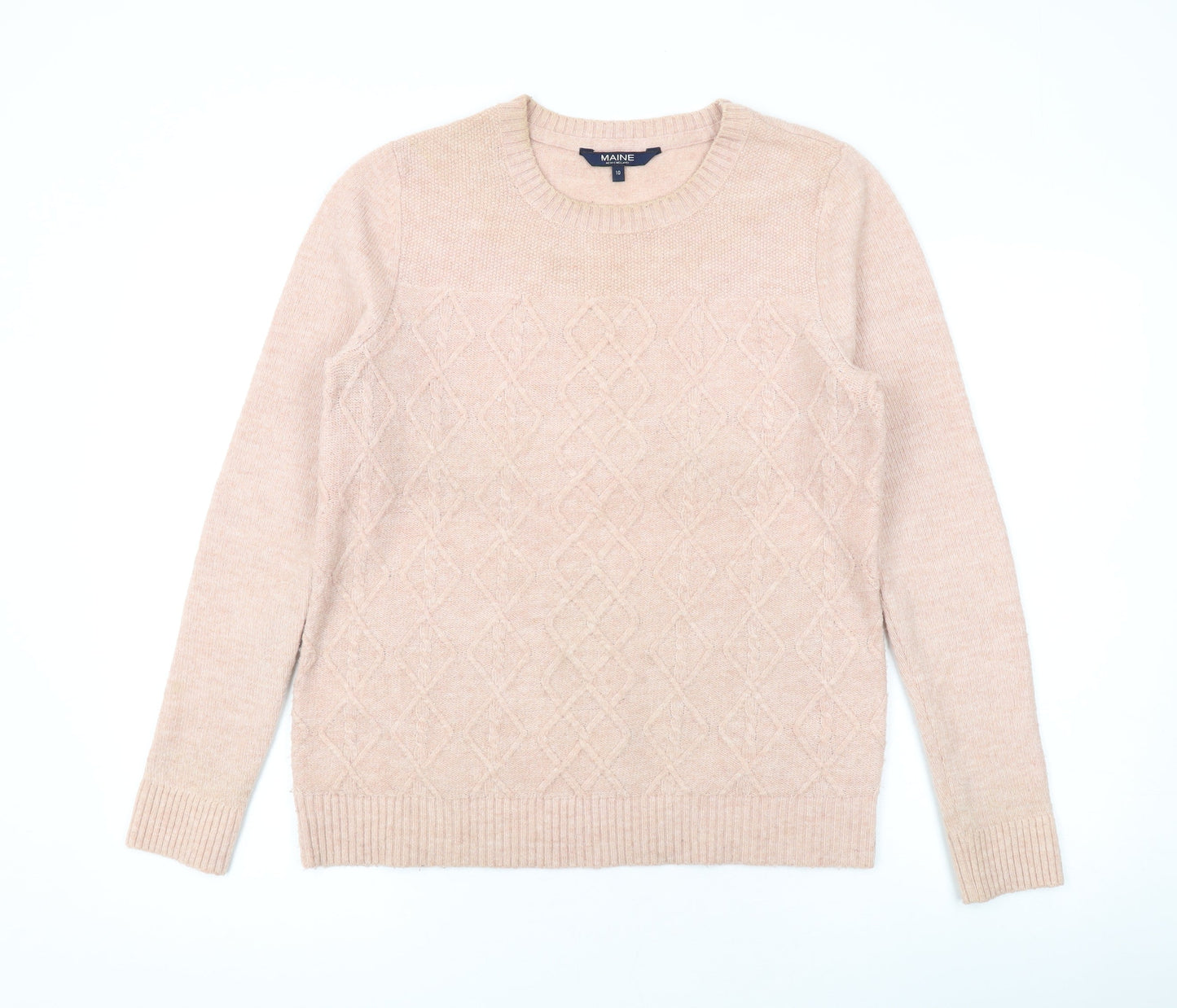 Maine New England Womens Pink Round Neck Polyester Pullover Jumper Size 10