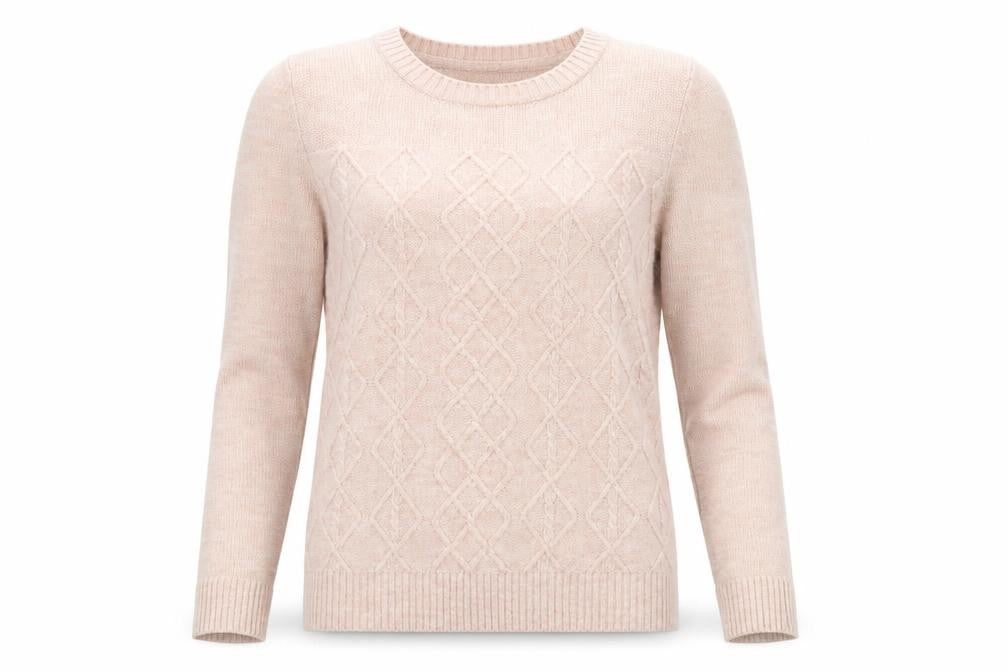 Front view of Maine New England women’s pink round neck polyester jumper, size UK 10