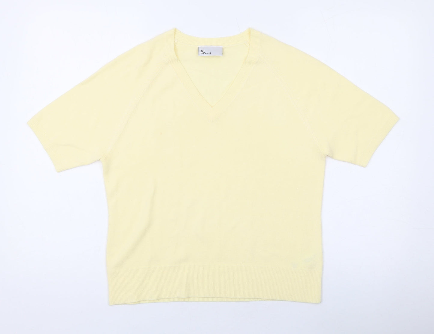 BHS Womens Yellow V-Neck Acrylic Pullover Jumper Size 14
