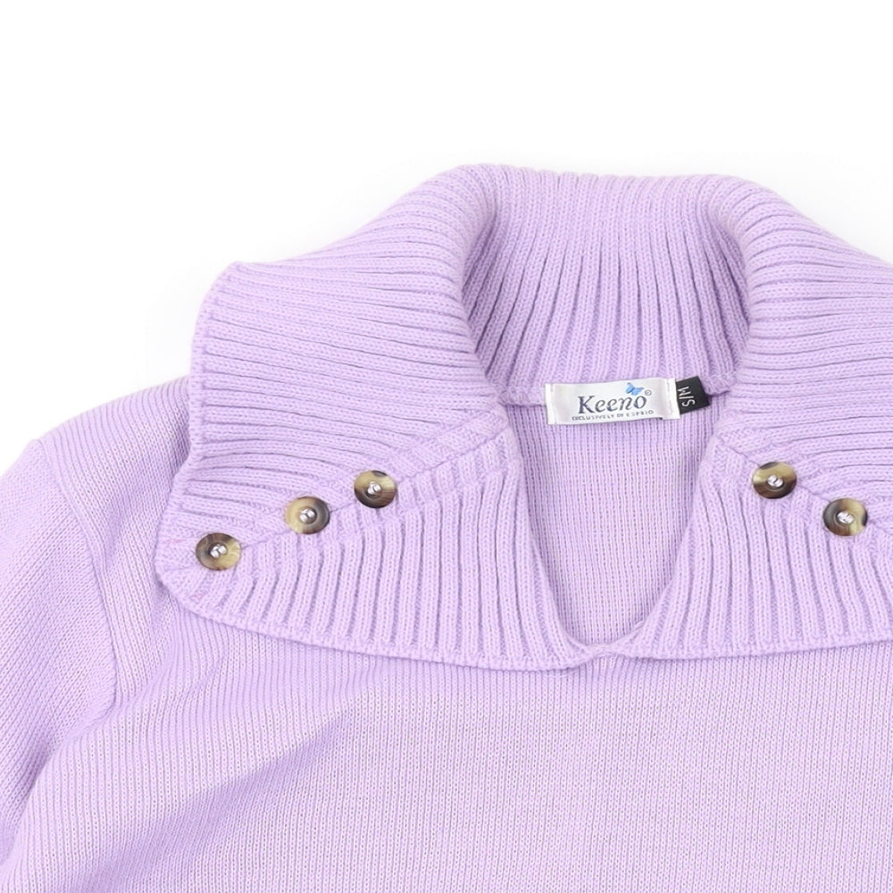 Keeno Womens Purple V-Neck Acrylic Pullover Jumper Size S