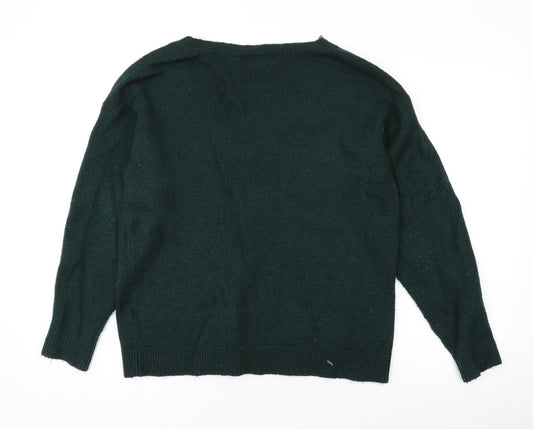 &et Womens Green V-Neck Acrylic Pullover Jumper Size 10