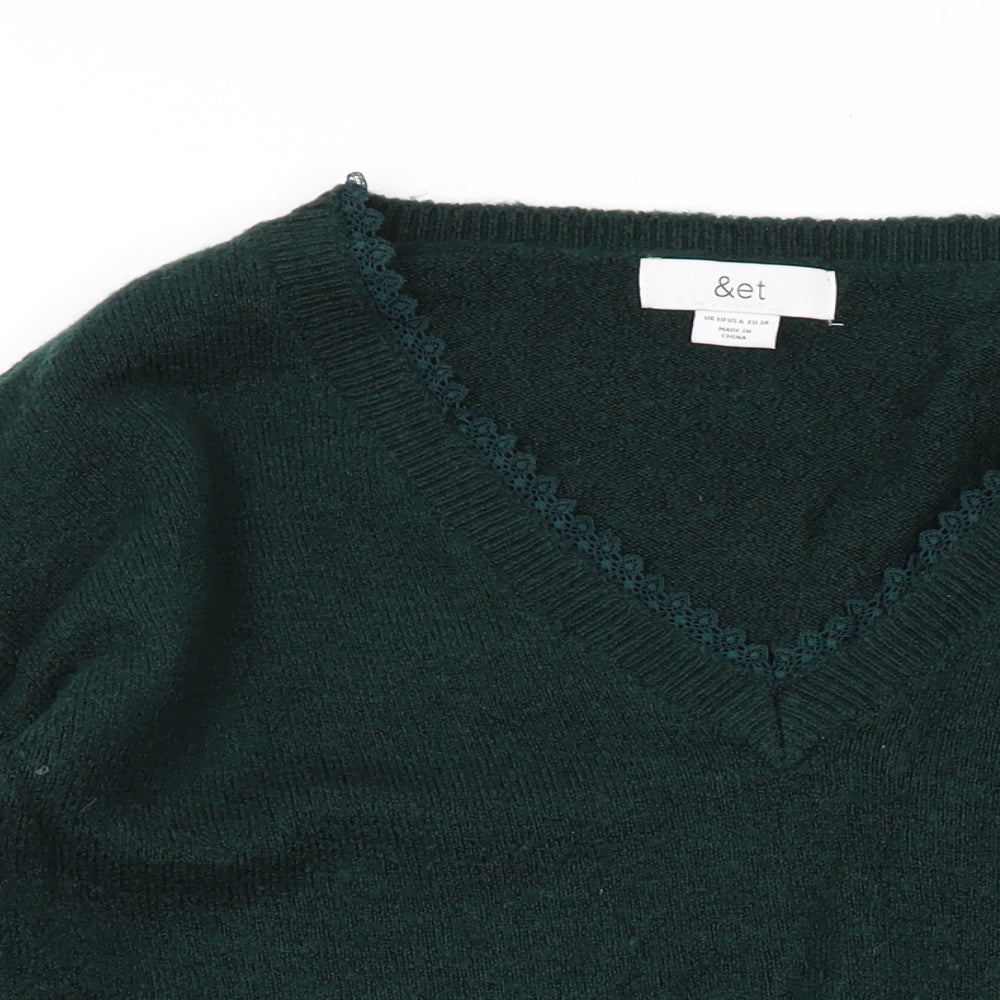 &et Womens Green V-Neck Acrylic Pullover Jumper Size 10