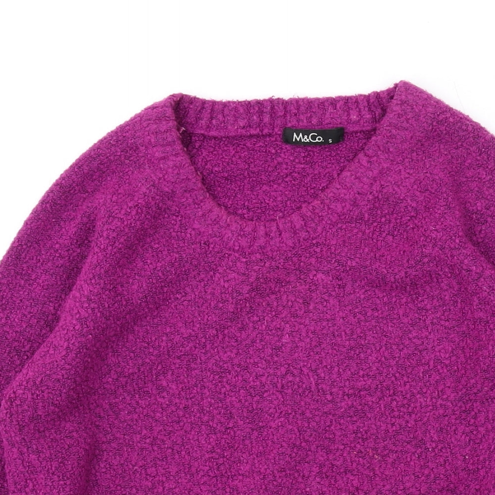 M&Co Womens Purple V-Neck Acrylic Pullover Jumper Size S