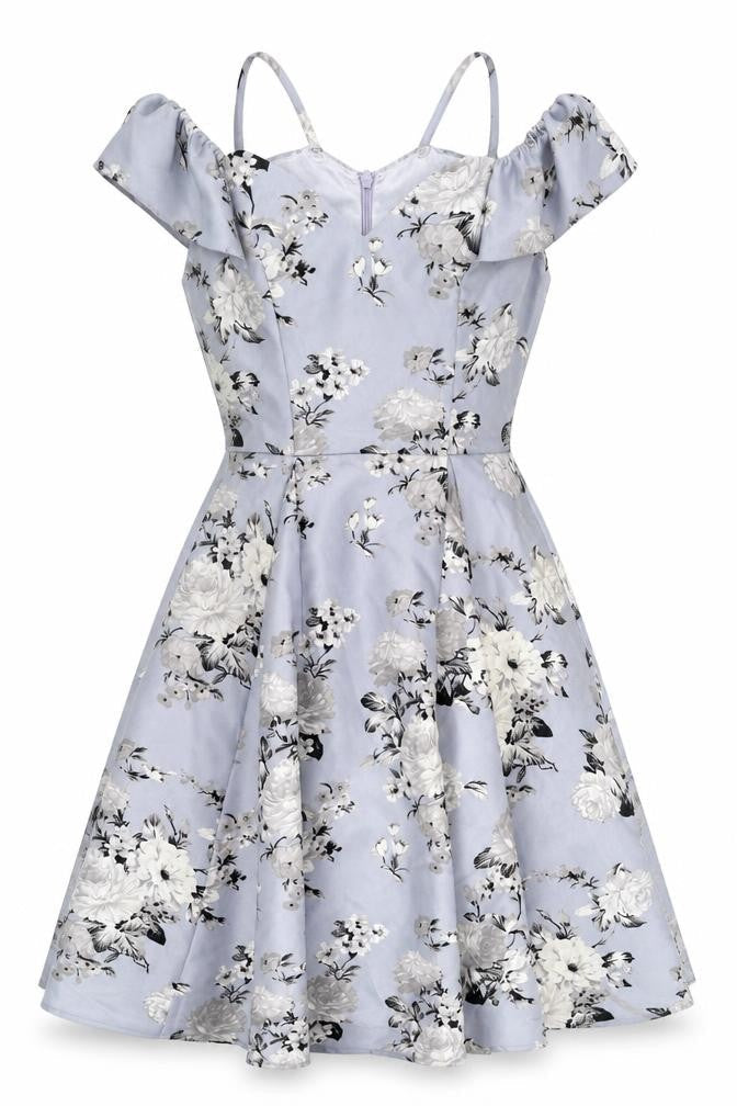 CHI CHI LONDON Womens Blue Floral Polyester Fit & Flare Size 8 V-Neck Zip