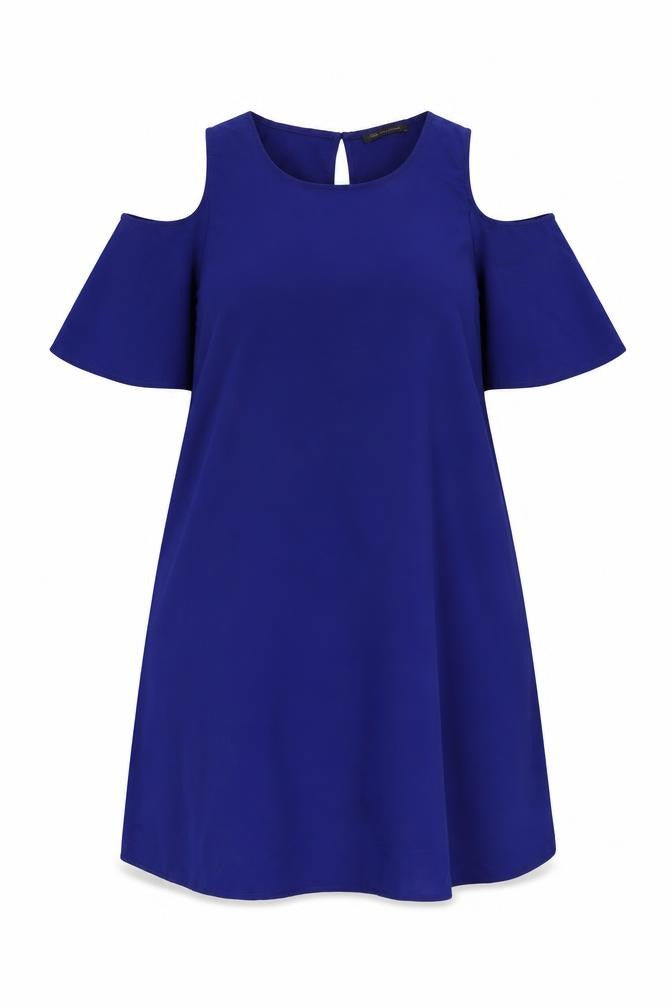 Marks and Spencer Womens Blue Polyester A-Line Size L Boat Neck Button - Cold Shoulder
