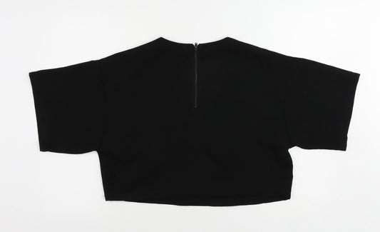 ASOS Womens Black Polyester Cropped Blouse Size 10 Round Neck