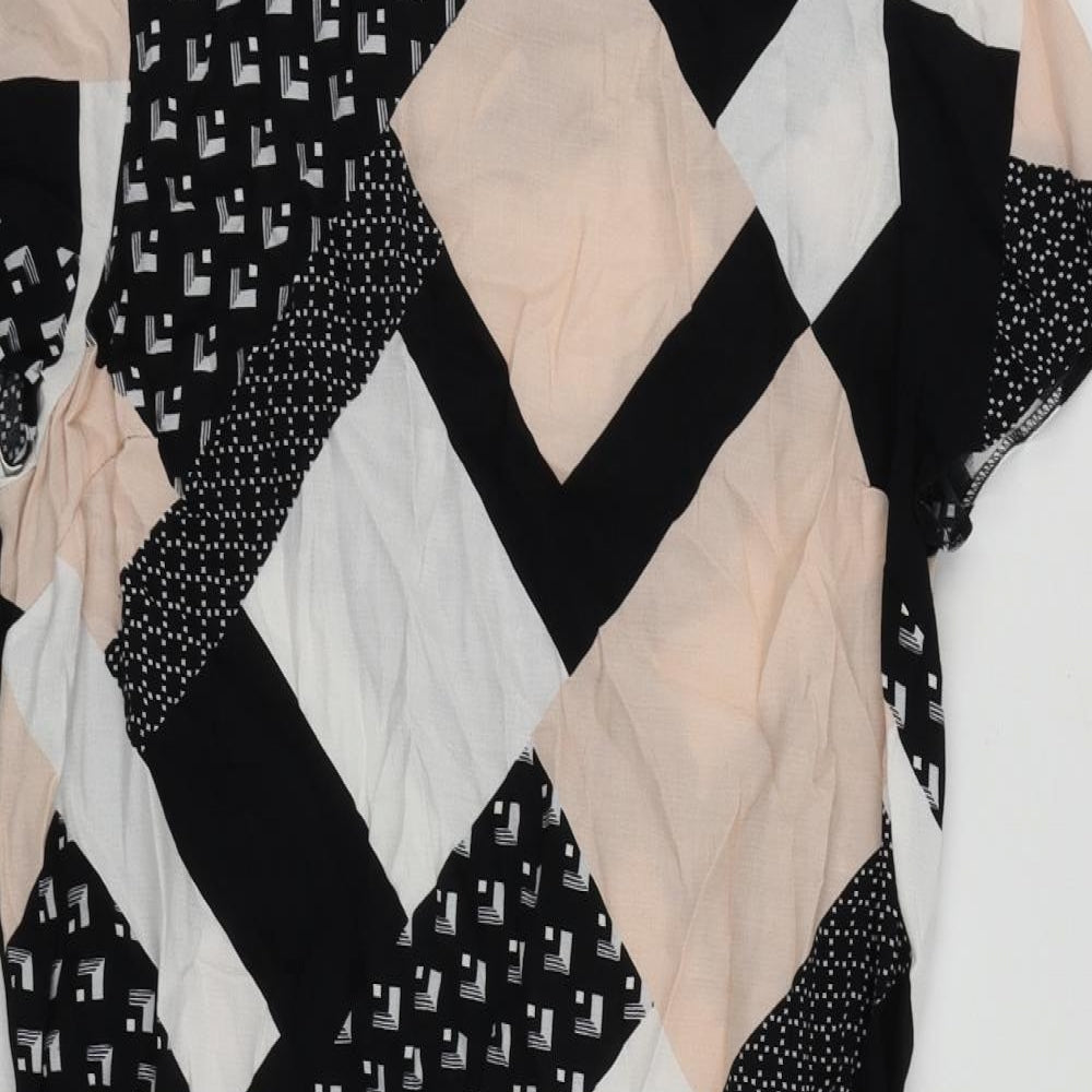 New Look Womens Black Geometric Viscose Shift Size 10 Boat Neck Button - Belted