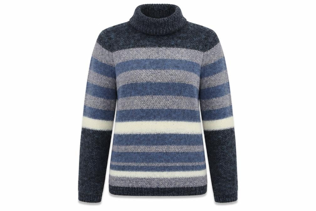 Tory Burch Womens Blue Roll Neck Striped Polyamide Pullover Jumper Size XS
