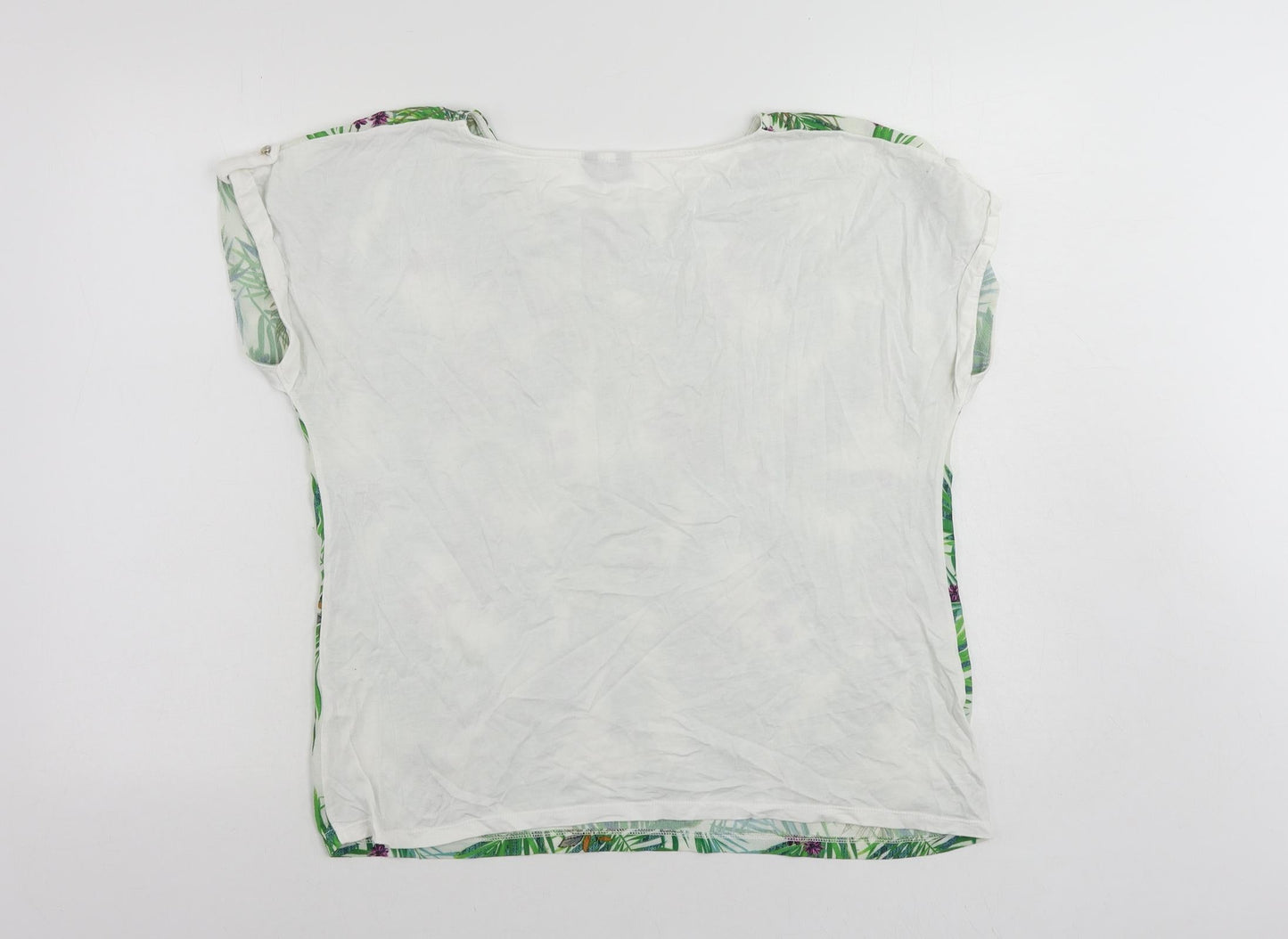 M&Co Womens White Floral Polyester Basic Blouse Size 14 Boat Neck