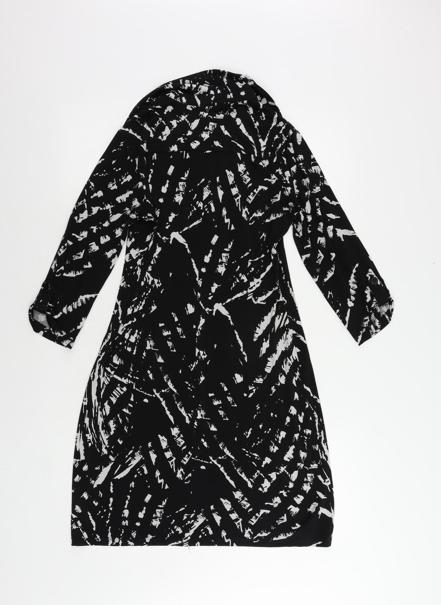Saint Tropez Womens Black Geometric Polyester Shirt Dress Size 6 Collared Button