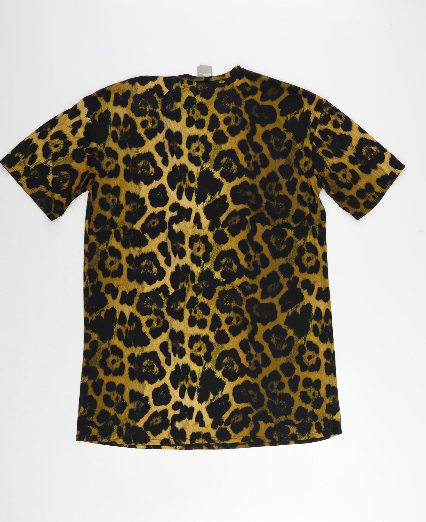 ASOS Womens Black Animal Print Polyester T-Shirt Dress Size 8 Round Neck Pullover - Leopard Print