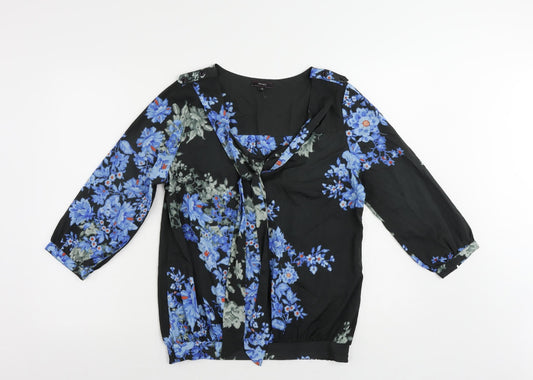Therapy Womens Black Floral Polyester Basic Blouse Size 10 V-Neck