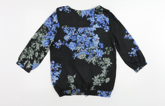 Therapy Womens Black Floral Polyester Basic Blouse Size 10 V-Neck