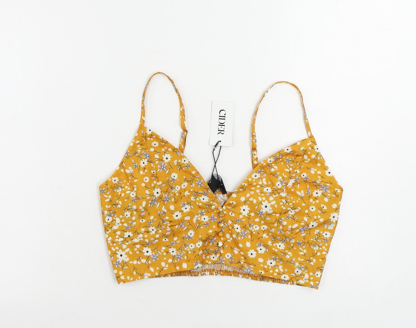 Cider Womens Yellow Floral Polyester Cropped Tank Size L Sweetheart - Bralette
