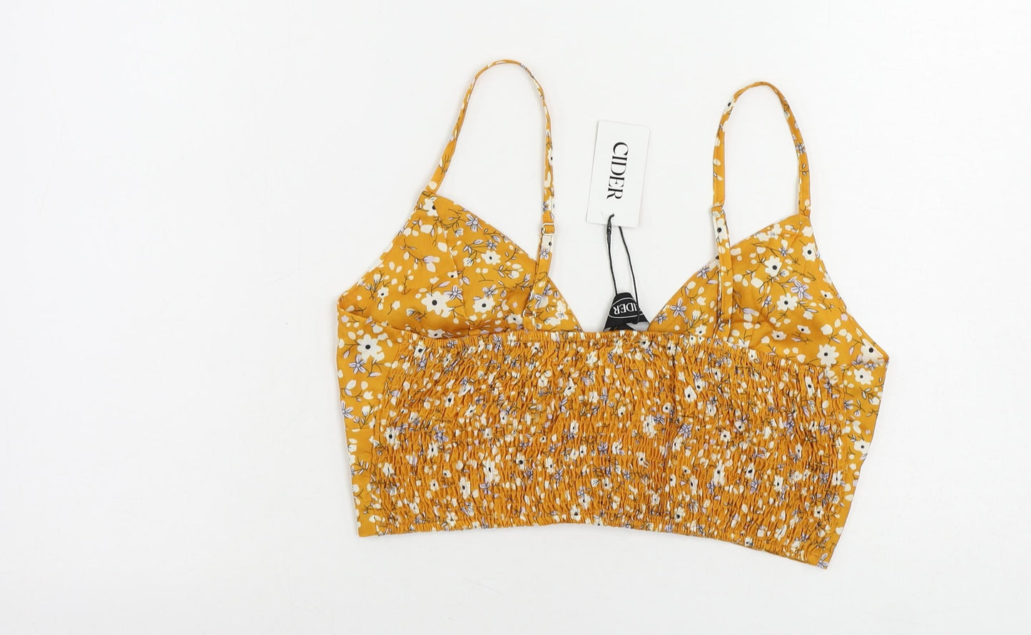 Cider Womens Yellow Floral Polyester Cropped Tank Size L Sweetheart - Bralette