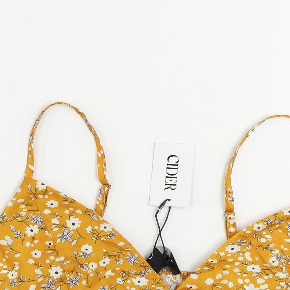 Cider Womens Yellow Floral Polyester Cropped Tank Size L Sweetheart - Bralette