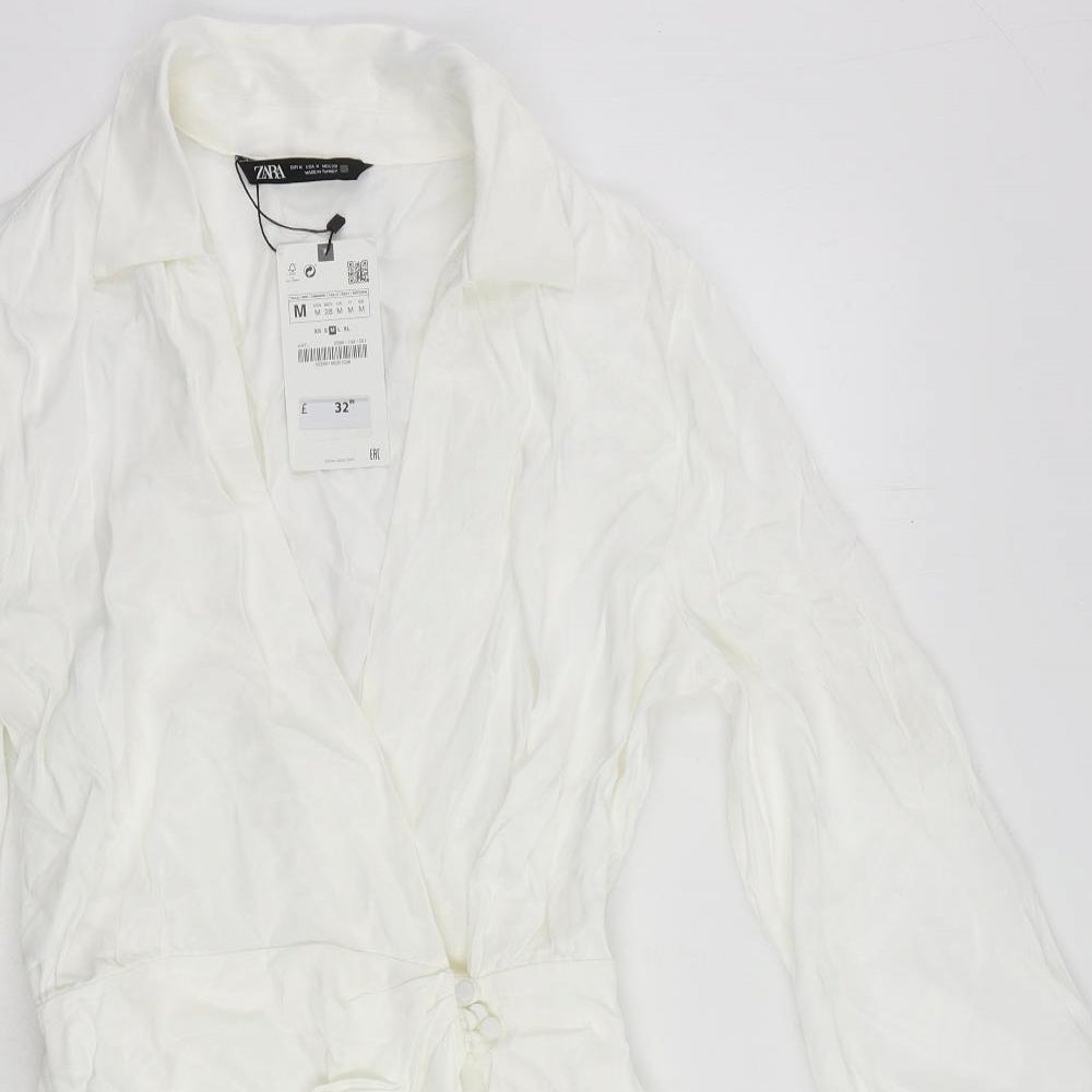 Zara Womens White Viscose Mini Size M Collared Button