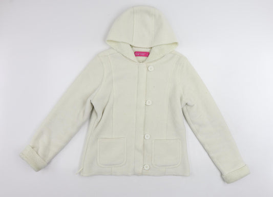 Falmer Womens White Jacket Size 12 Button - Hooded