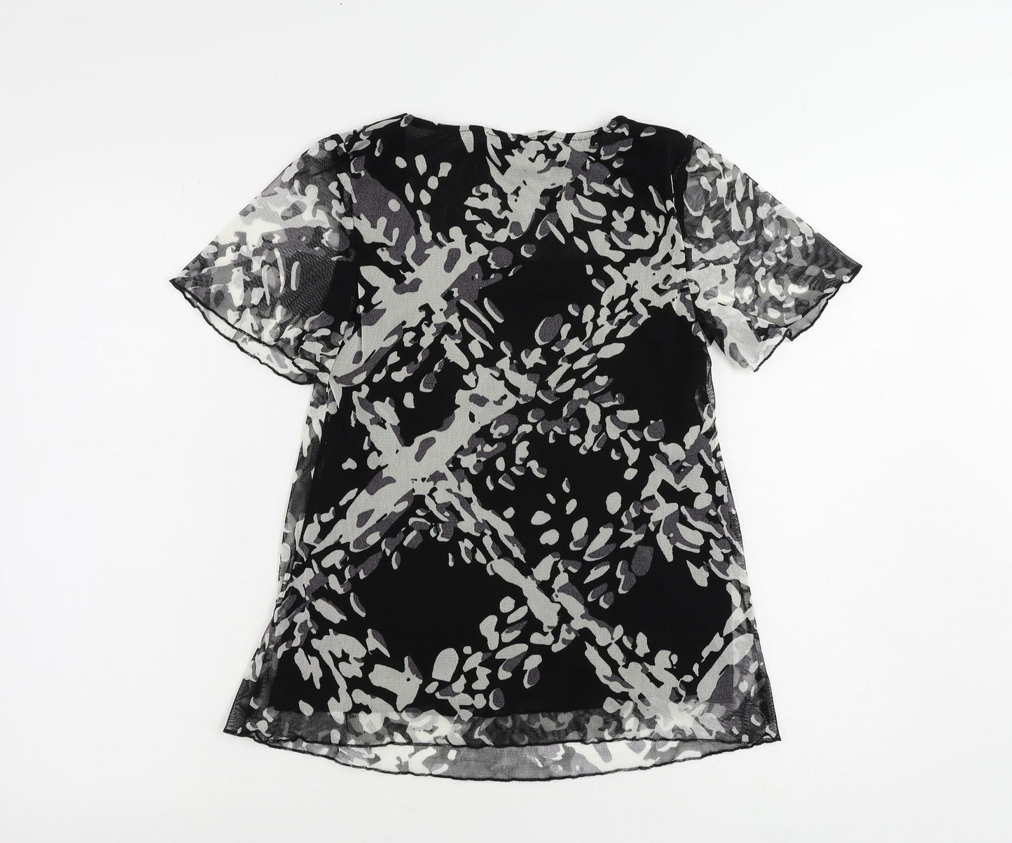 Marks and Spencer Womens Black Geometric Polyethylene Basic Blouse Size 8 Square Neck