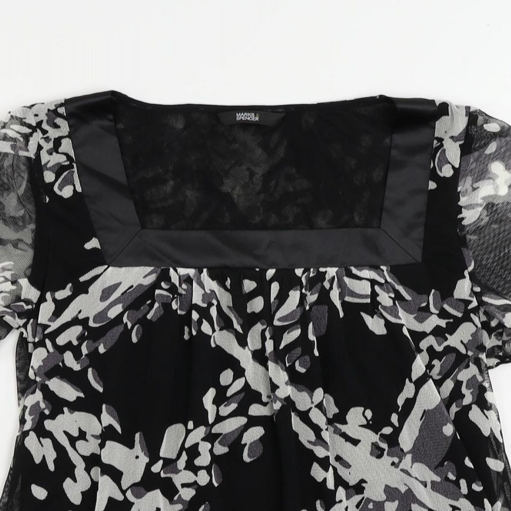 Marks and Spencer Womens Black Geometric Polyethylene Basic Blouse Size 8 Square Neck
