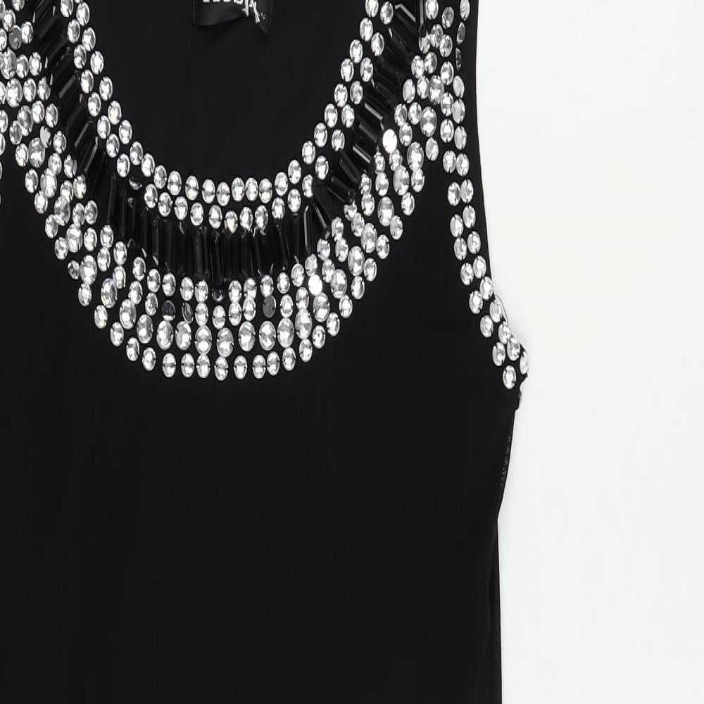 Club L Womens Black Polyester Shift Size S Boat Neck Pullover - Embellished
