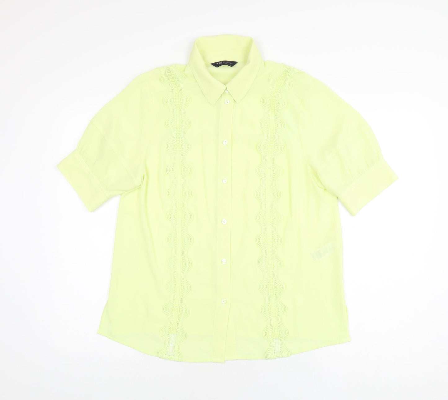 Marks and Spencer Womens Yellow Polyester Basic Button-Up Size 12 Collared