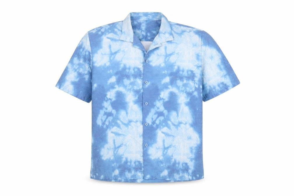 Neff Mens Blue Geometric Polyester Button-Up Size S Collared Button