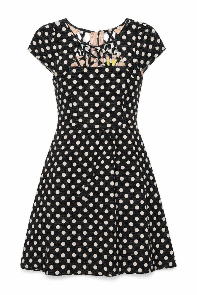 Maeve Womens Black Polka Dot Polyester Skater Dress Size 10 Round Neck Zip