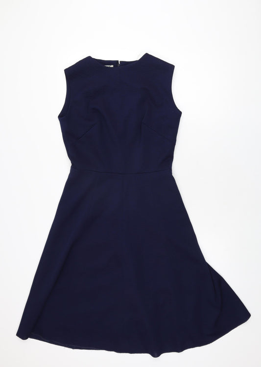 Eriko Womens Blue Polyester A-Line Size 14 Round Neck Zip