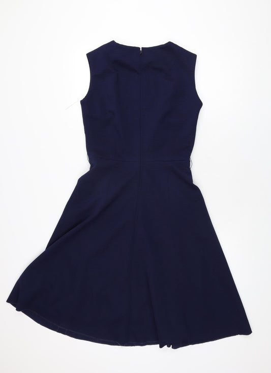 Eriko Womens Blue Polyester A-Line Size 14 Round Neck Zip