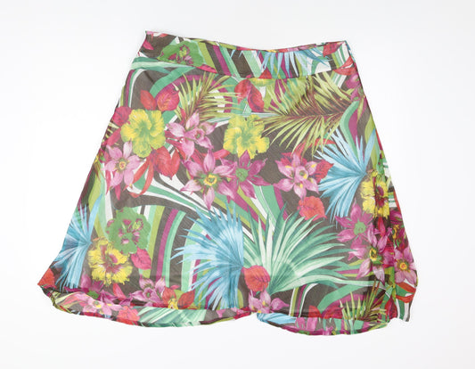 Zandra Womens Multicoloured Floral Polyester Swing Skirt Size 22 Zip