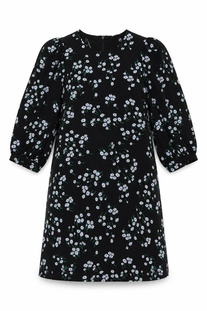 Marks and Spencer Womens Black Floral Polyester Shift Size 8 Round Neck Zip