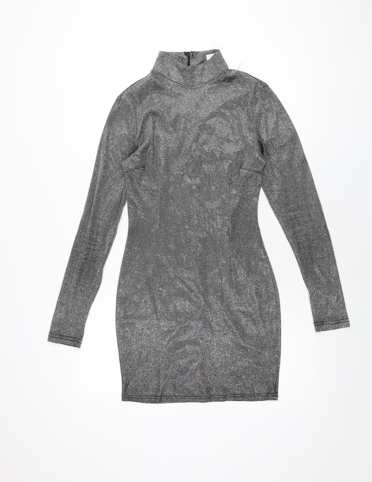 Missguided Womens Silver Polyester Bodycon Size 8 High Neck Zip