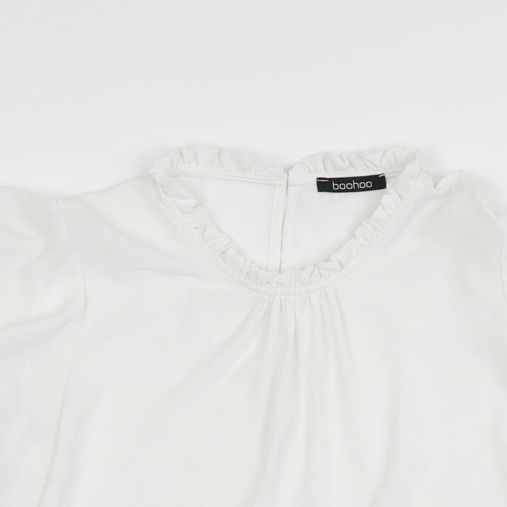 Boohoo Womens White Polyester Basic T-Shirt Size 8 Round Neck