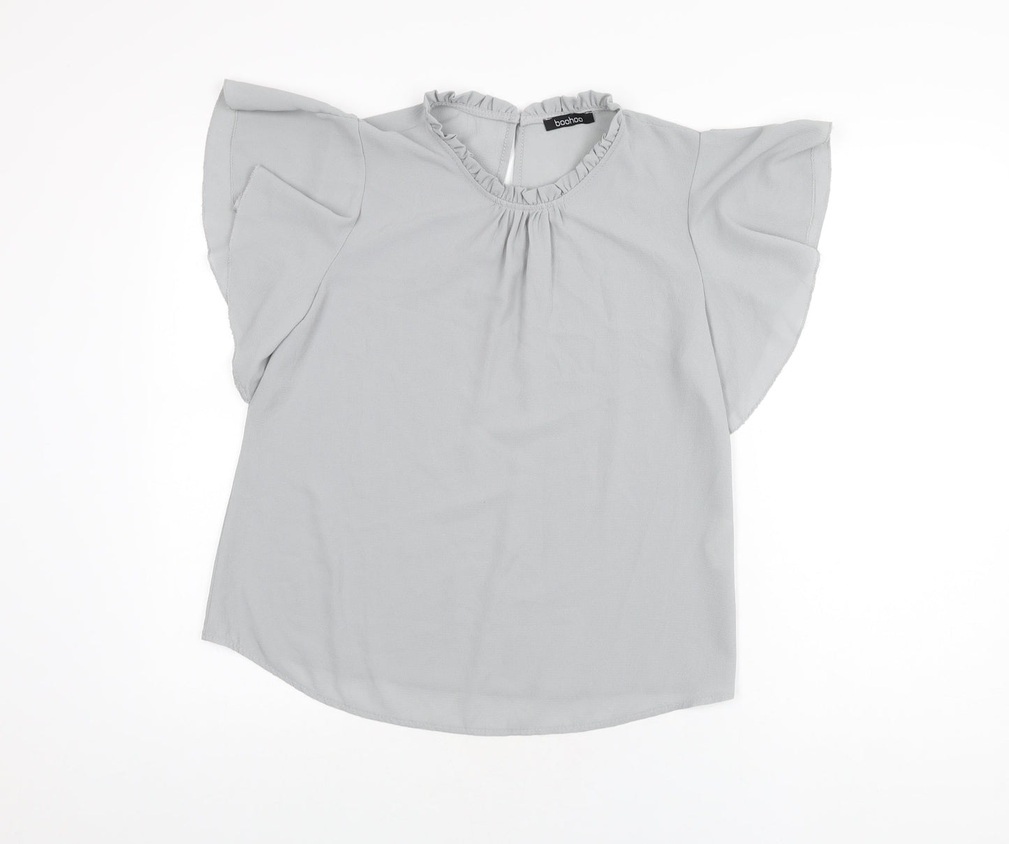 Boohoo Womens Grey Polyester Basic Blouse Size 8 Round Neck