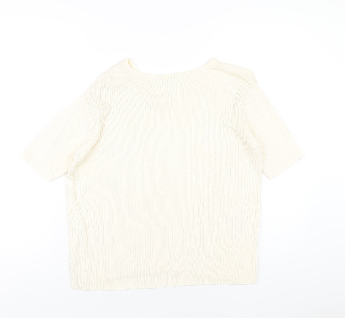 Canda Womens Ivory Cotton Basic T-Shirt Size XL V-Neck