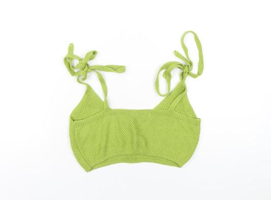 Pull&Bear Womens Green Cotton Cropped T-Shirt Size M V-Neck