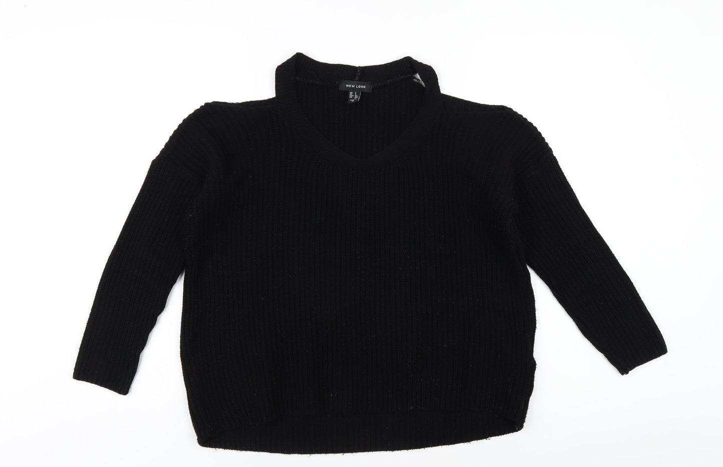 New Look Womens Black Round Neck Acrylic Pullover Jumper Size S - cold Shoulder