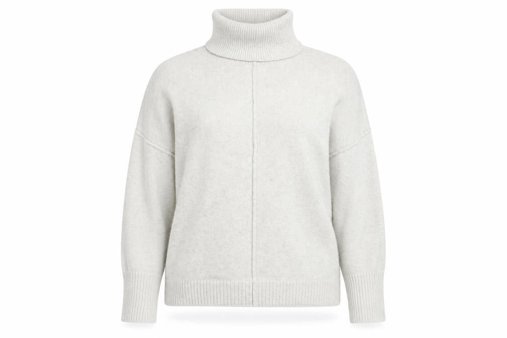 Front view of Missguided women’s grey roll neck polyester jumper, size UK 6