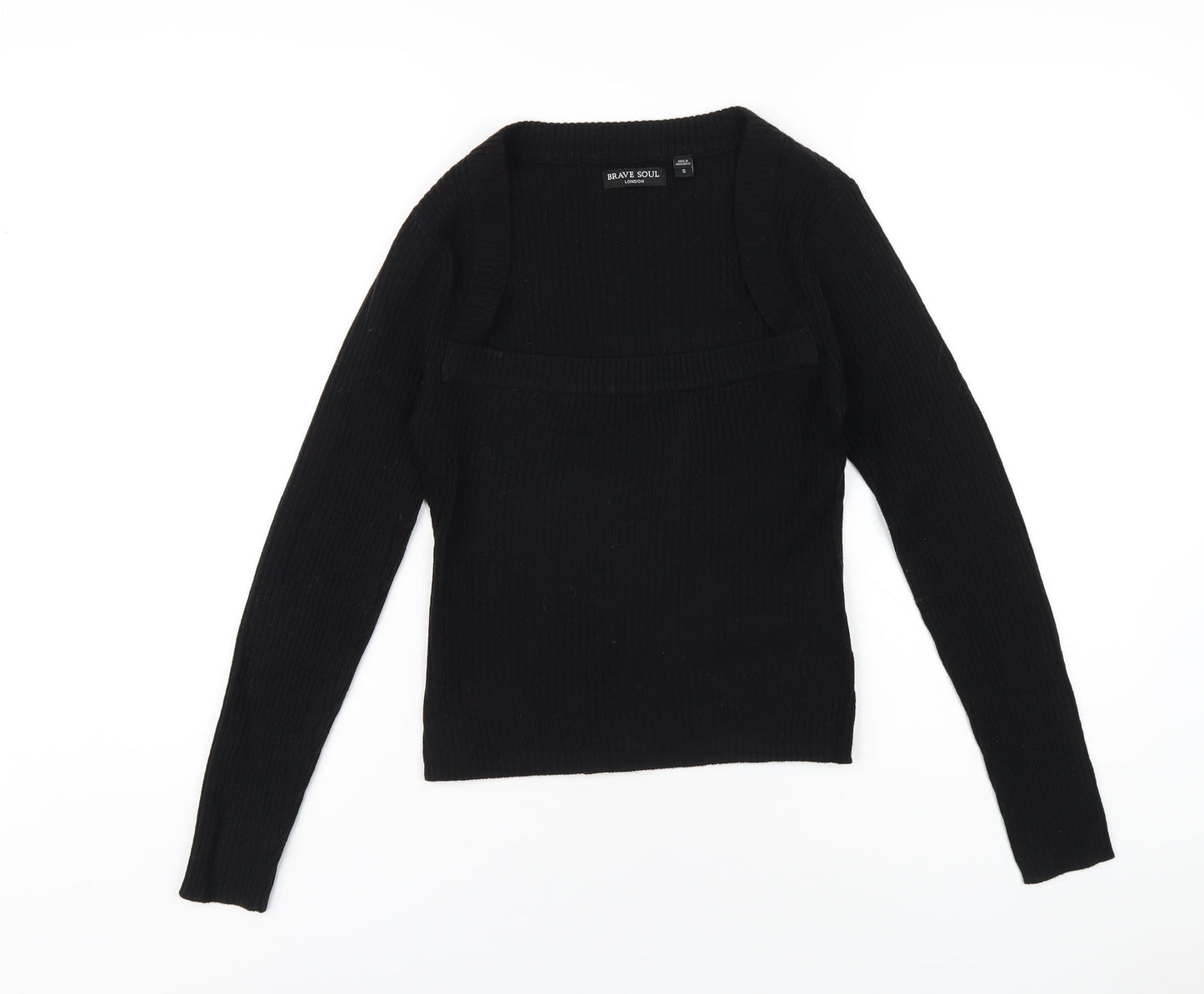 Brave Soul Womens Black Square Neck Acrylic Pullover Jumper Size S
