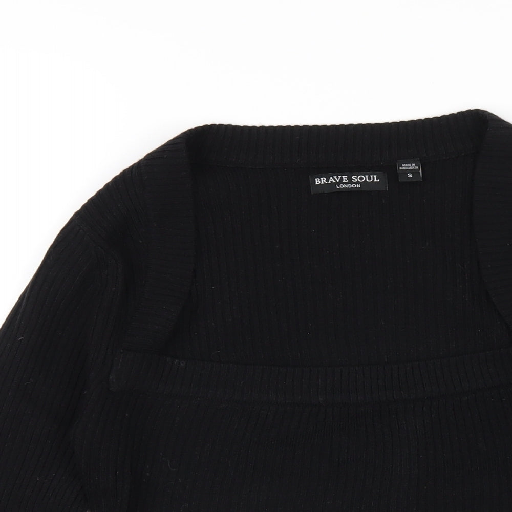 Brave Soul Womens Black Square Neck Acrylic Pullover Jumper Size S