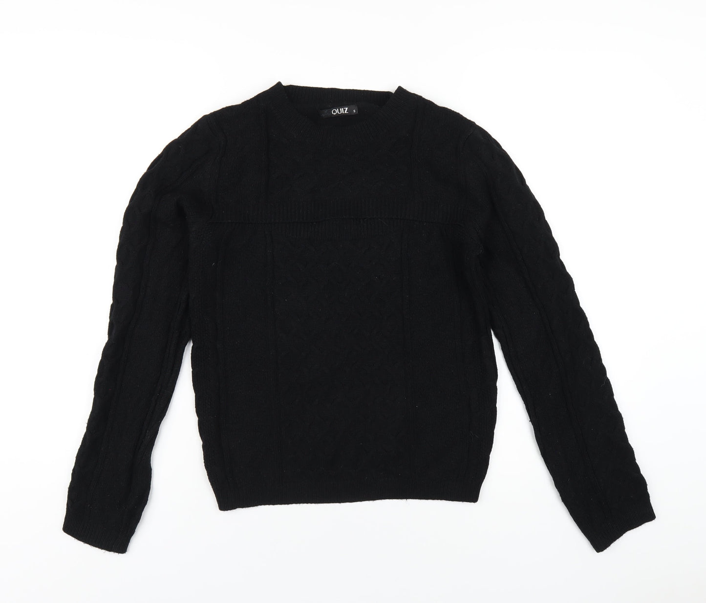 Quiz Womens Black Crew Neck Viscose Pullover Jumper Size S