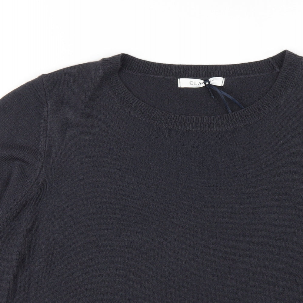 Classic Womens Blue Round Neck Acrylic Pullover Jumper Size 16