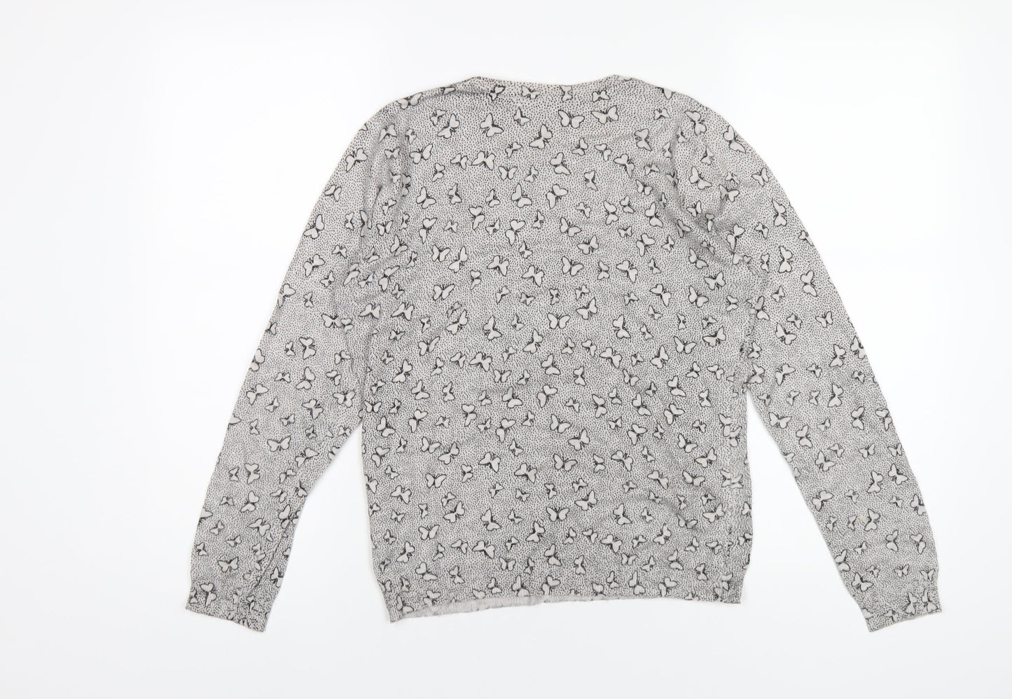 Marks and Spencer Womens Grey Round Neck Geometric Viscose Pullover Jumper Size 12