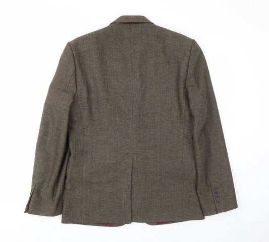 REMUS Mens Beige Herringbone Polyester Jacket Suit Jacket Size 36 Regular